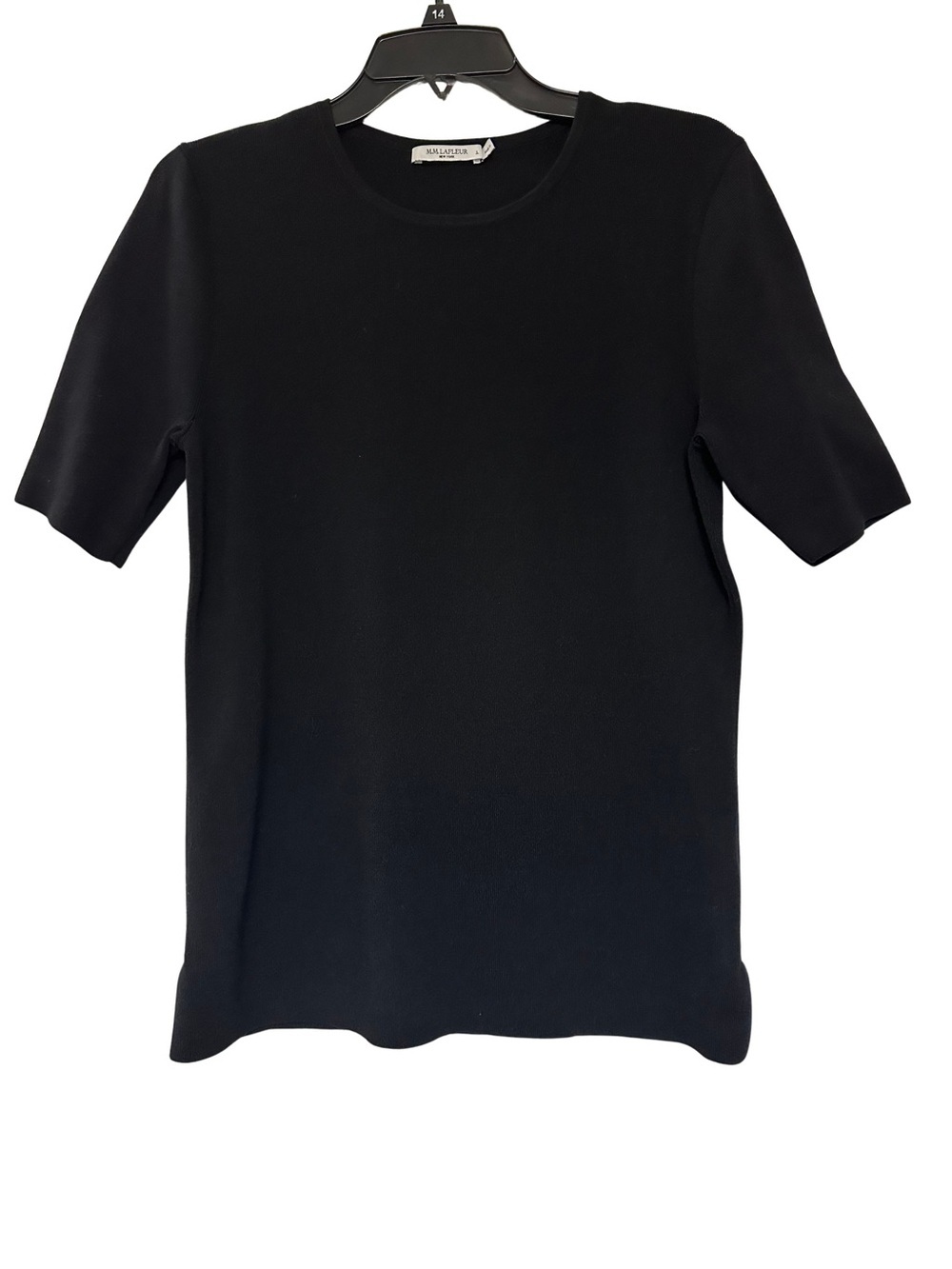 M.M. LaFleur Black Ribbed Knit Short Sleeve Sweater Top Sz L Workwear